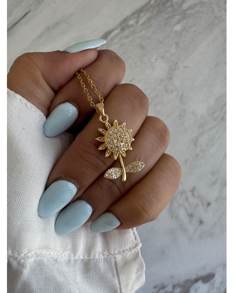 ( GS125 ) Collar Giratorio Margarita con Tallo Blanca GOLD