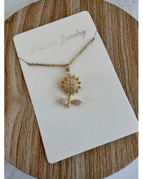 ( GS125 ) Collar Giratorio Margarita con Tallo Blanca GOLD