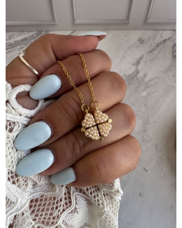 ( GS126 ) Collar Corazones con Microperlas GOLD