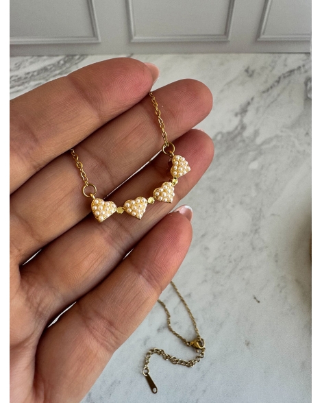 ( GS126 ) Collar Corazones con Microperlas GOLD