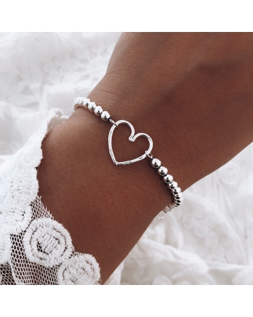 ( PP213 ) Pulsera Plata de Bolitas y corazon