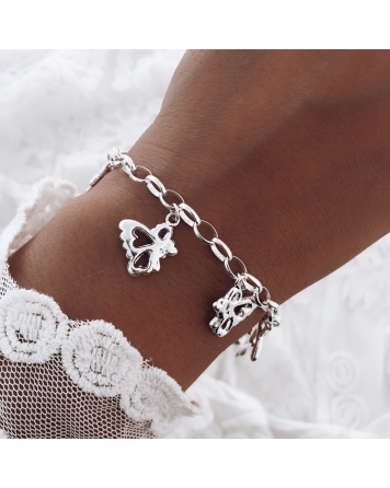 ( PP114 ) Pulsera Plata con Mariposas