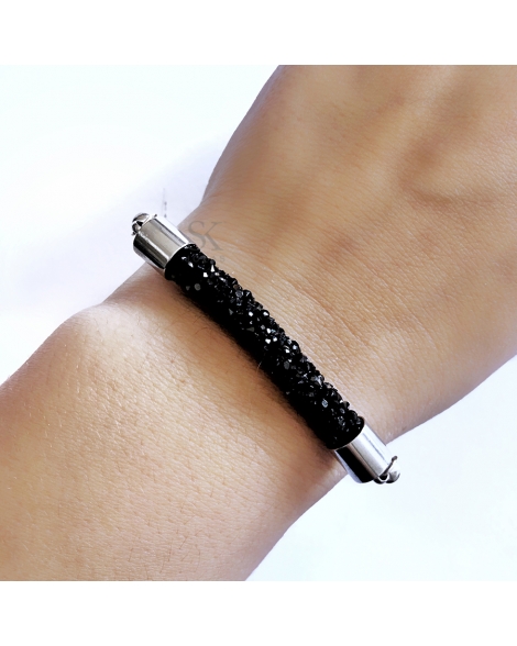 ( P128 ) Pulsera Cristales Negros A.Q.