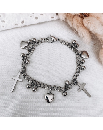 ( P402 ) Pulsera con Bolitas y Cruces A.Q.