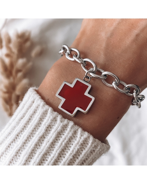 ( P406R ) Pulsera con Cruz Equilibrio Roja A.Q.