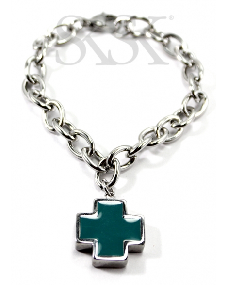 ( P406V ) Pulsera con Cruz Equilibrio Verde A.Q.