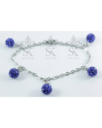 ( P456A ) Pulseras de Bolitas con Cristales azules A.Q.