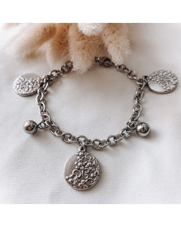 ( P476 ) Pulsera con 3 Dijes de Flores A.Q.