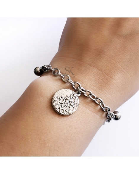 ( P476 ) Pulsera con 3 Dijes de Flores A.Q.