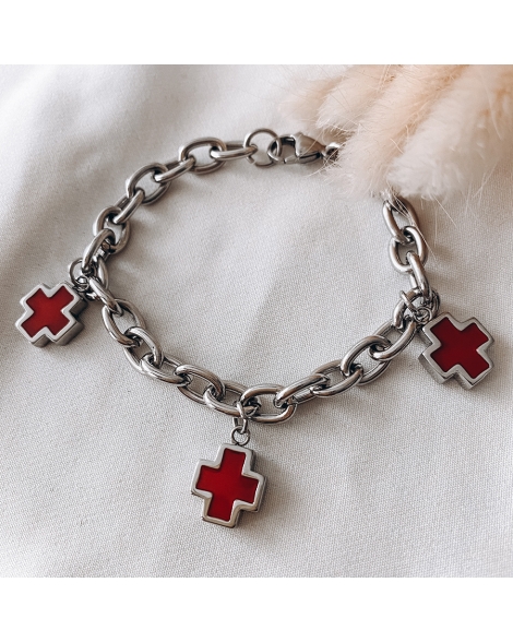 ( P484R ) Pulseras con Cruces en Rojo A.Q.