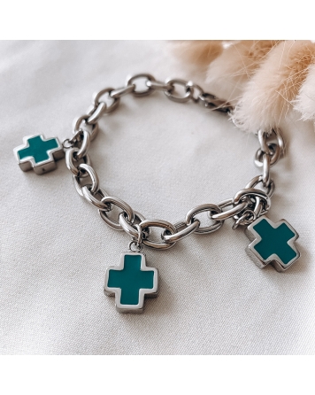 ( P484V ) Pulsera con Cruces en Verde A.Q.