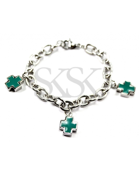 ( P484V ) Pulsera con Cruces en Verde A.Q.