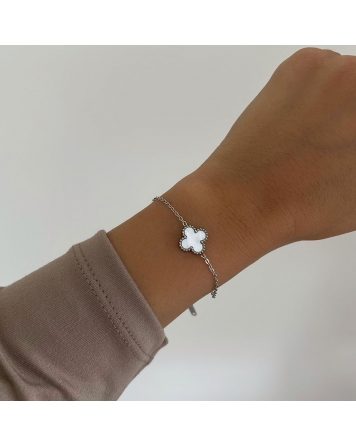 ( P521 ) Pulsera con 1 Trebol de Nacar Acero Quirurgico
