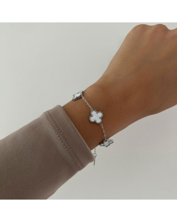 ( P522 ) Pulsera con 5 Treboles de Nacar Acero Quirurgico