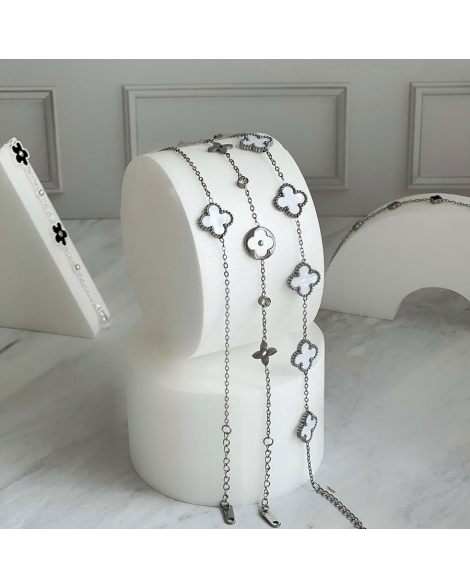( P521 ) Pulsera con 1 Trebol de Nacar Acero Quirurgico