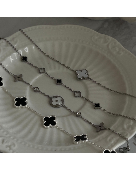 ( P521 ) Pulsera con 1 Trebol de Nacar Acero Quirurgico