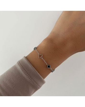 ( P523 ) Pulsera con Treboles Negro Acero Quirurgico