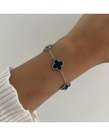 ( P524 ) Pulsera con Treboles Negro Acero Quirurgico