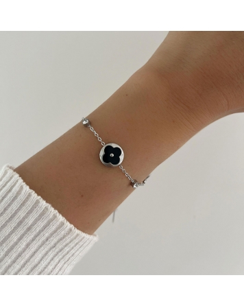 ( P525 ) Pulsera con Treboles Negro Acero Quirurgico