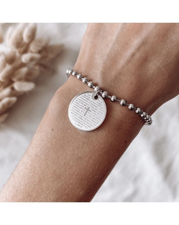( P602 ) Pulsera Bolitas con Padre Nuestro A.Q.