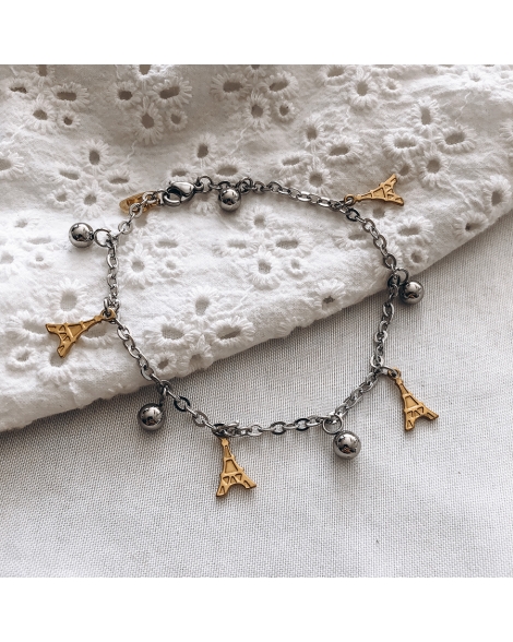 ( P714 ) Pulseras Combinadas con Torre Eiffel