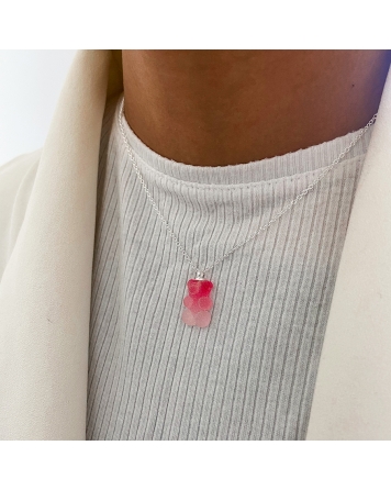 ( PC425 ) Collar con Osito Teddy Rosa P.925