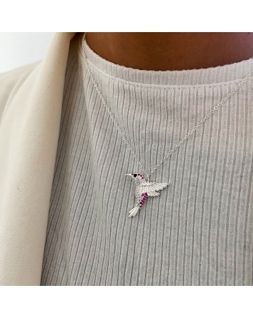 ( PC429 ) Collar con Colibri Rosa P.925