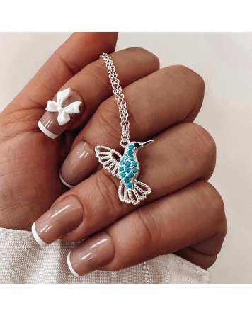 ( PC431 ) Collar con Colibri Turquesa P.925
