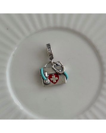( PD103 ) Charm Botiquin Estetoscopio Pando Plata 925