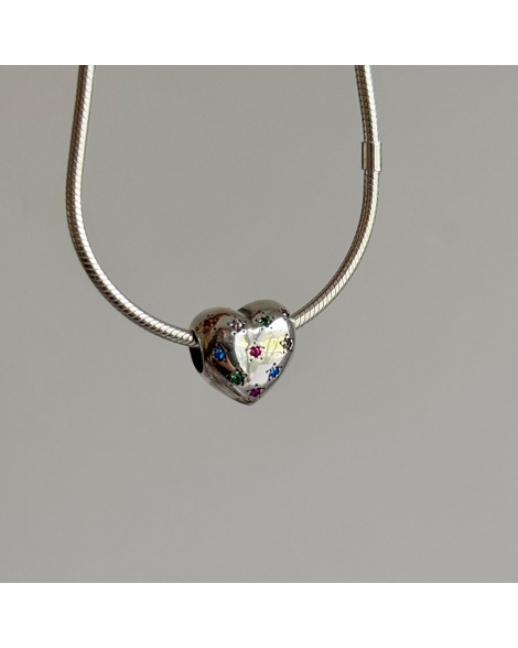 ( PD114 ) Charm Corazon con Cubic Pando Plata 925