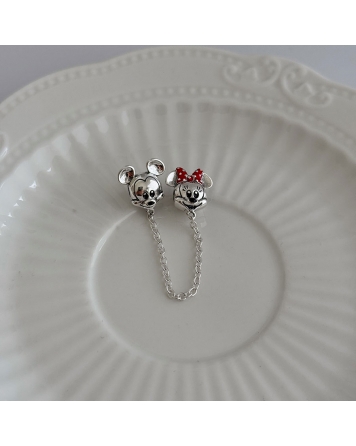( PD125 ) Charm Mickey y Minnie Traba seguridad Pando Plata 925