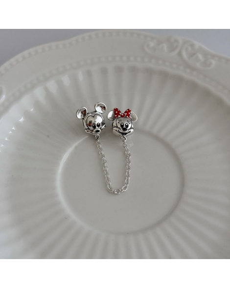 ( PD125 ) Charm Mickey y Minnie Traba seguridad Pando Plata 925