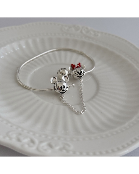 ( PD125 ) Charm Mickey y Minnie Traba seguridad Pando Plata 925