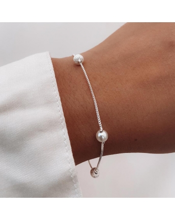 ( PEB1 ) Pulsera combinada con Perlas Acero Blanco