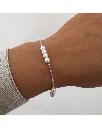 ( PEB15 ) Pulsera con Perlas Acero Blanco