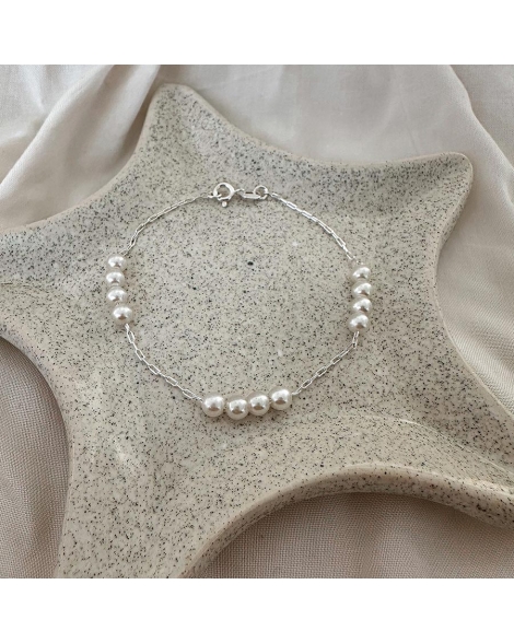 ( PEB15 ) Pulsera con Perlas Acero Blanco