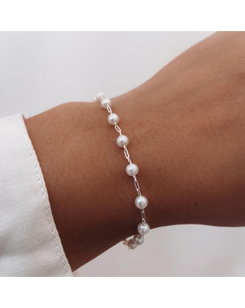 ( PEB2 ) Pulsera combinada con Perlas Acero Blanco