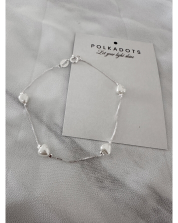 ( PEB23 ) Pulsera con Corazones de Perla Acero Blanco