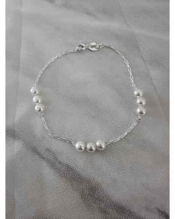 ( PEB28 ) Pulsera con Perlas de Acero Blanco
