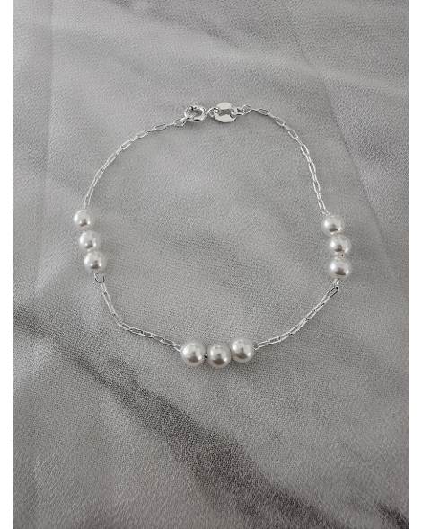 ( PEB28 ) Pulsera con Perlas de Acero Blanco