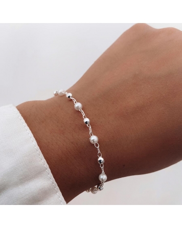 ( PEB3 ) Pulsera combinada con Perlas Acero Blanco