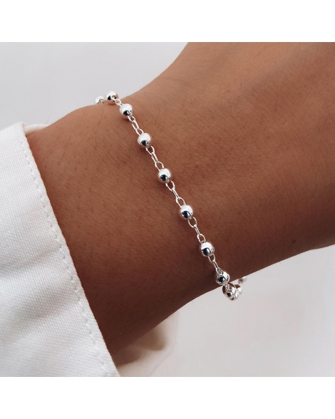 ( PEB4 ) Pulsera con Bolitas Acero Blanco