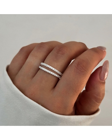 ( PN2097 ) Anillo Doble Medio Sin-fin Con Cubic Plata 925