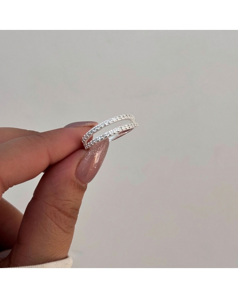 ( PN2097 ) Anillo Doble Medio Sin-fin Con Cubic Plata 925