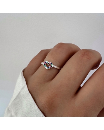 ( PN2103 ) Anillo Corazón Multicolor con Cubic Plata 925