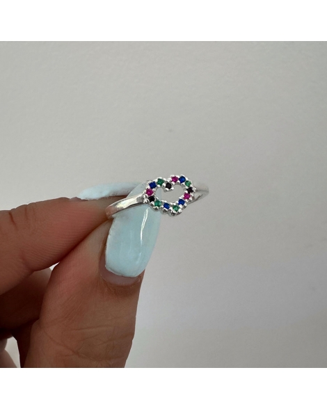 ( PN2103 ) Anillo Corazón Multicolor con Cubic Plata 925