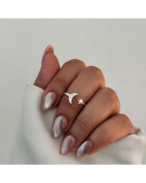 ( PN2107 ) Anillo con Luna y Estrella Plata 925