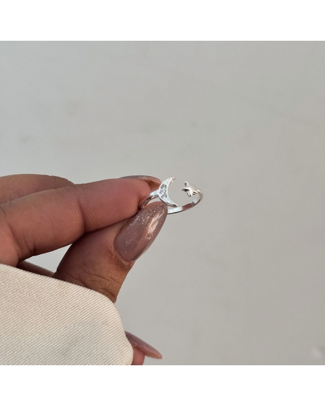 ( PN2107 ) Anillo con Luna y Estrella Plata 925