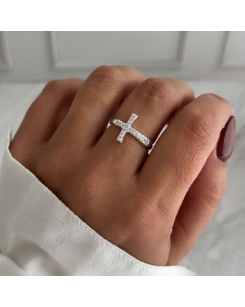 ( PN2111 ) Anillo con Cruz y Cubic Plata 925