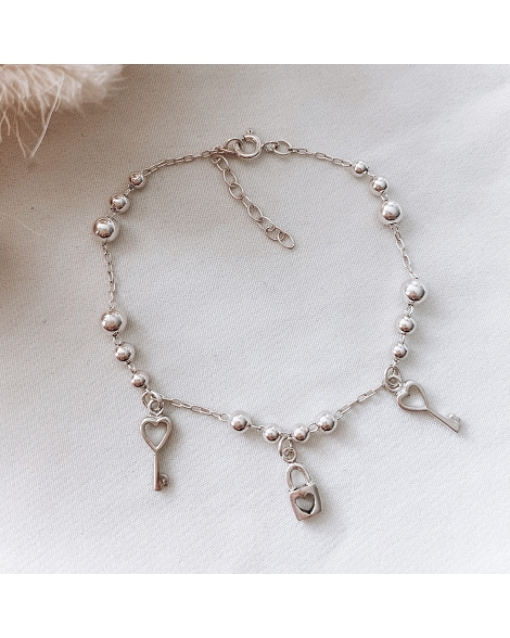 ( PP317 ) Pulsera De Plata con Llaves y candadito